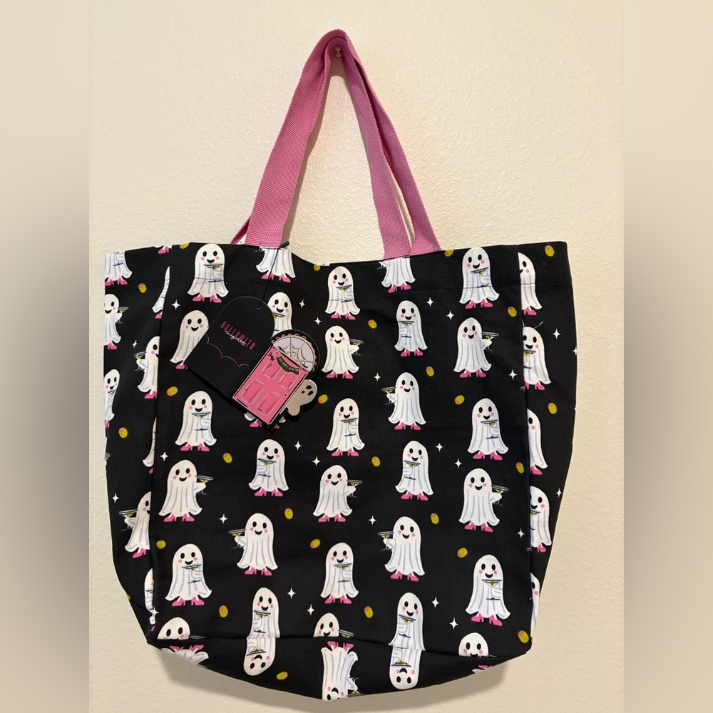 Black and Pink Halloween Ghost Tote Bag